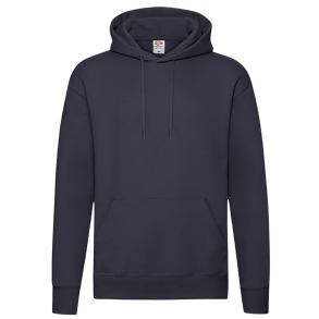 Fruit of the Loom Premium Hoodie, Deep navy med logo og navn. 