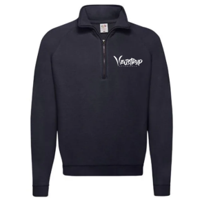Fruit of the Loom half zip sweat, Deep navy med hvid Vejstrup logo 