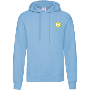 Fruit Of The Loom hoodie Skye blue med logo og navn