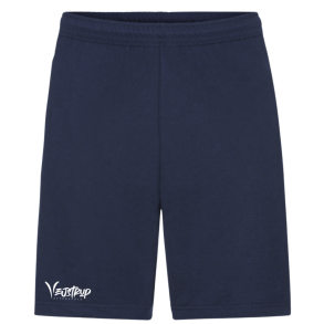 Fruit of the Loom bomulds shorts, Deep navy med hvid Vejstrup logo 